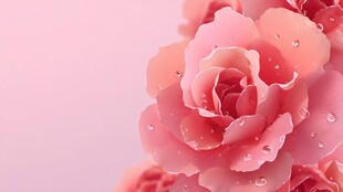 娇艳粉玫瑰带晶莹水珠