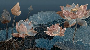 梦幻水墨风盛开荷花图景