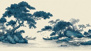 水墨山水间的悠然景致