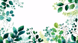 清新绿叶水彩边框背景图