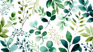 清新绿叶水彩图案背景