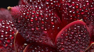 带水珠的深红娇艳花朵