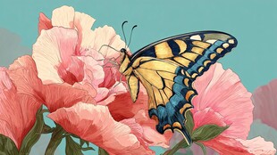 蝴蝶停驻粉色花朵间