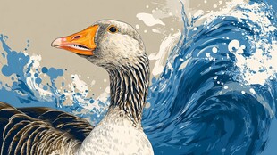 鹅立浪潮间的灵动瞬间