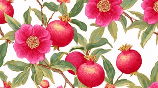 石榴花卉图案 清新手绘风