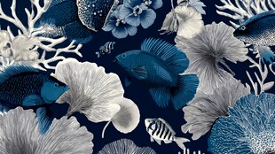 海洋生物花卉图案背景图