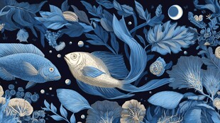 蓝调海底奇幻鱼藻图景