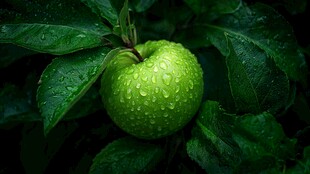 青苹果上的晶莹水珠