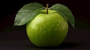 青苹果 水珠与绿叶的清新组合