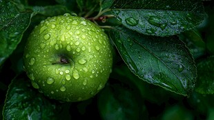 青苹果上的晶莹水珠