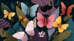 梦幻蝴蝶与叶的浪漫共舞