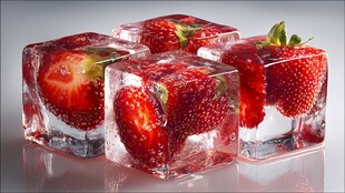 草莓冰块 清新诱人的视觉盛宴