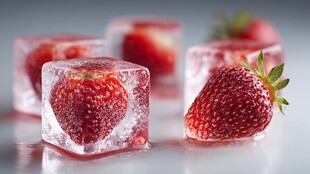 草莓冰块 清新诱人的视觉享受