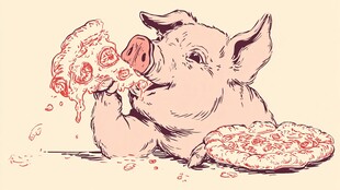 小猪享用美味披萨瞬间