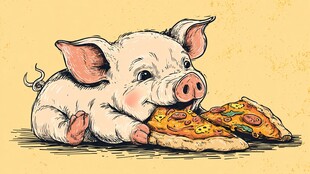 小猪惬意享美味披萨