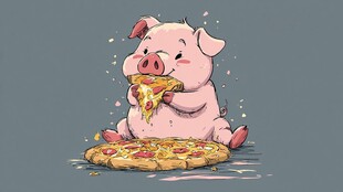 小猪开心享用美味披萨
