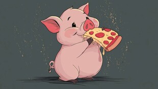 小猪开心享用美味披萨