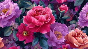 绚丽多彩的盛放牡丹花