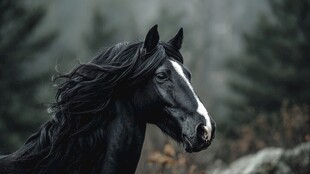 黑骏马迎风而立