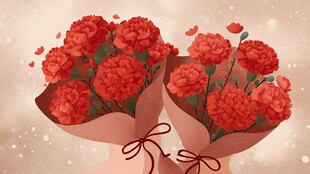 两束娇艳红康乃馨插画