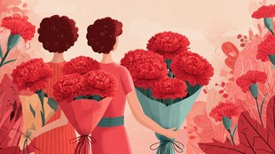 母女手持康乃馨温馨画面