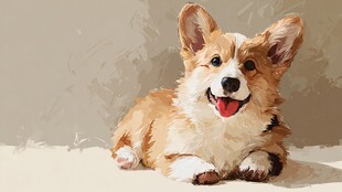 可爱柯基犬惬意趴卧瞬间