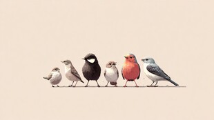 一排可爱小鸟站成队