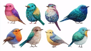 多彩手绘小鸟集合