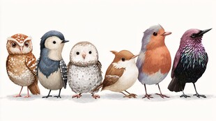 一排可爱小鸟的插画