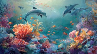 梦幻海底世界的海豚与珊瑚