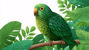 绿鹦鹉栖于繁茂绿叶间