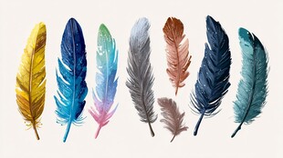 多彩羽毛插画 灵动飘逸感