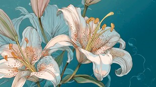 蓝底优雅绽放的美丽百合