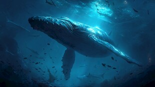 深海中遨游的庞大鲸鱼