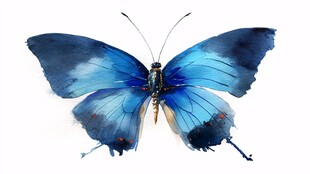 蓝色蝴蝶展翅特写