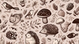 森林动物植物手绘图案