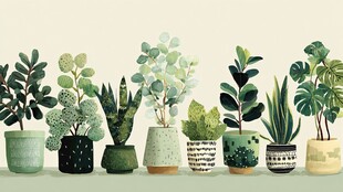 一排绿植盆栽装点生活