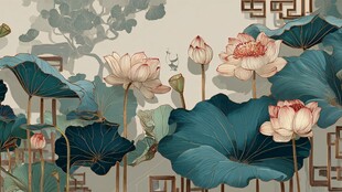 中式荷花荷叶古典装饰画