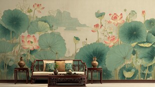 中式荷韵墙饰 雅致客厅景