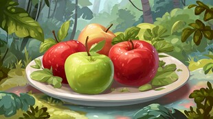 森林中的多彩苹果拼盘