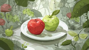 盘中双果的自然清新场景