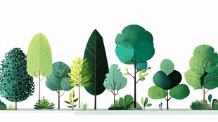 清新多彩树木插画景观