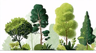 多样树木的清新森林图景