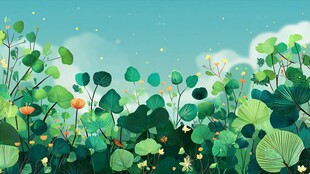 夏日繁茂绿植清新插画