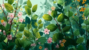 春日繁花绿叶的生机图景