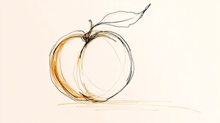 简约线条勾勒的手绘桃子