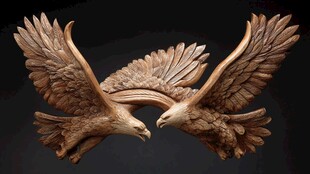 双鹰木雕 展翅相对的艺术杰作