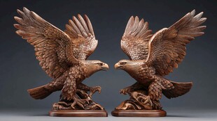 双鹰木雕摆件