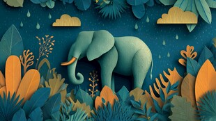 大象漫步于奇幻纸艺丛林