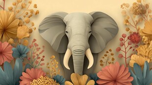 大象置身缤纷花卉之中